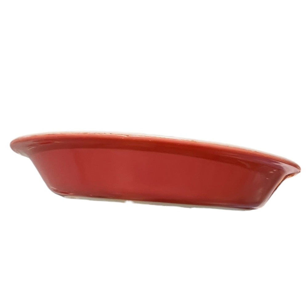 Vintage Pyrex 909 Red White‎ Milk Glass 9 Inch Round Pie Plate Baking Dish USA